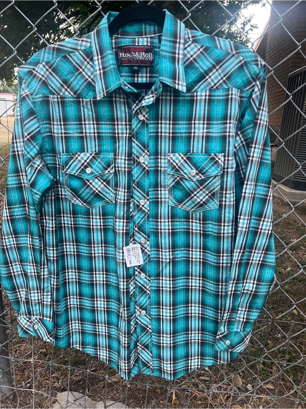 Rock & Roll pearl snap Teal Plaid boys Shirt